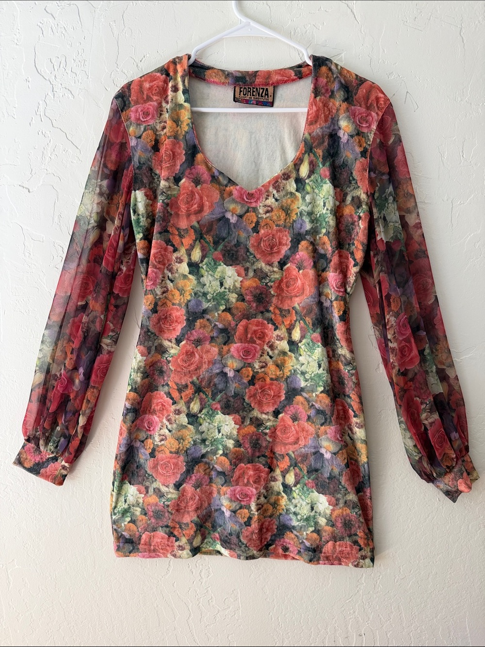 Forenza Y2K Floral Long-Sleeve Mini Dress